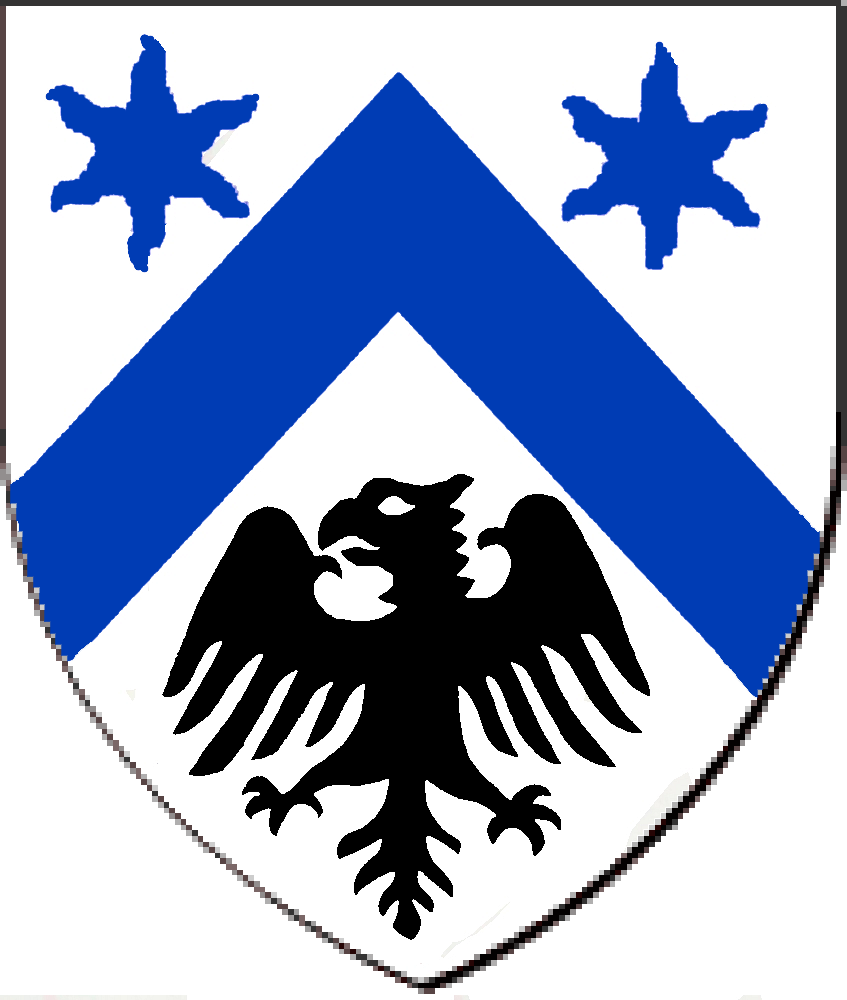 [Argent, a chevron between two estoiles azure and an eagle sable.	  	  	  	  	  ]